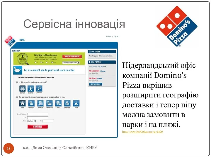 Сервісна інновація к.е.н. Дима Олександр Олексійович, КНЕУ Нідерландський офіс компанії Domino's
