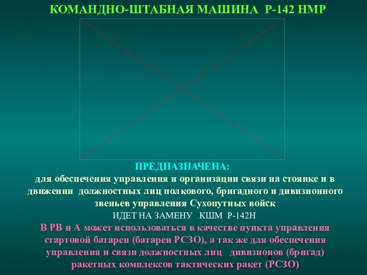 КОМАНДНО-ШТАБНАЯ МАШИНА Р-142 НМР ПРЕДНАЗНАЧЕНА: для обеспечения управления и организации связи