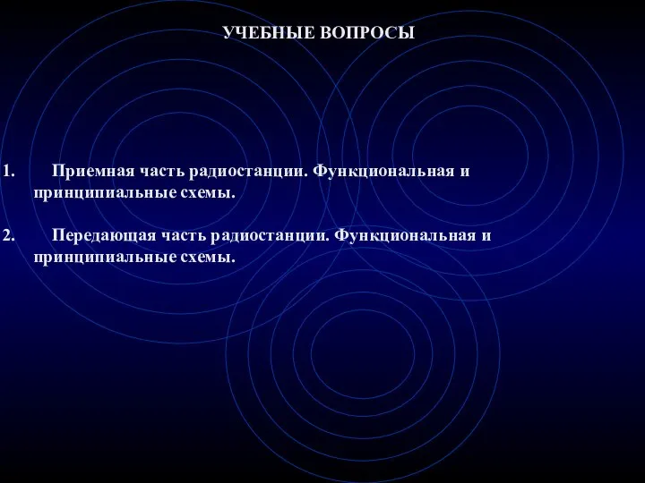 УЧЕБНЫЕ ВОПРОСЫ Приемная часть радиостанции. Функциональная и принципиальные схемы. Передающая часть радиостанции. Функциональная и принципиальные схемы.