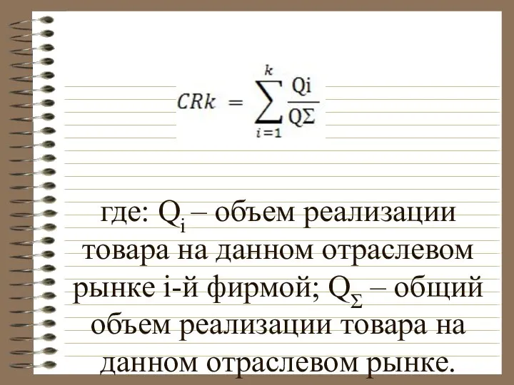 где: Qi – объем реализации товара на данном отраслевом рынке i-й