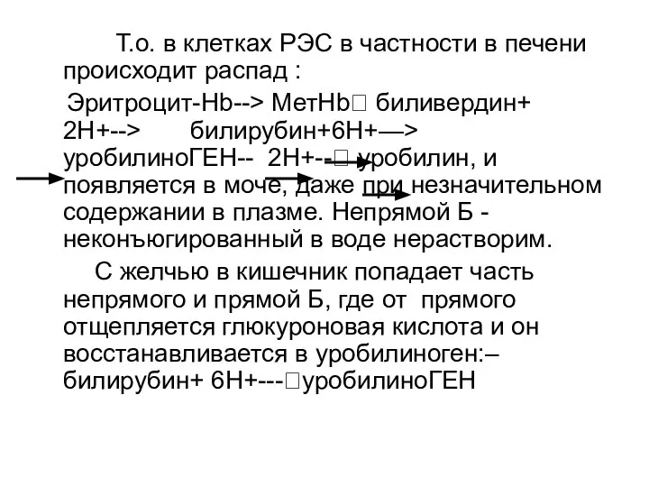 Т.о. в клетках РЭС в частности в печени происходит распад :