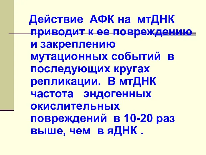 Действие АФК на мтДНК приводит к ее повреждению и закреплению мутационных