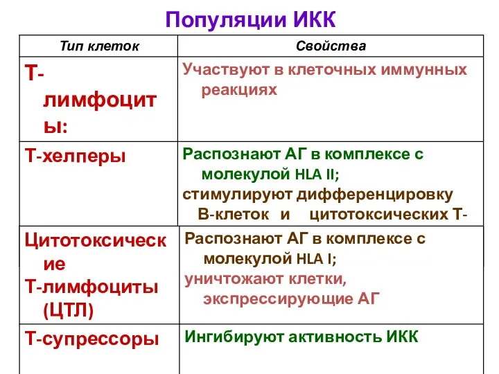 Популяции ИКК