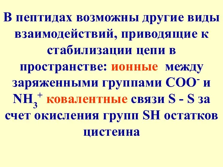 В пептидах возможны другие виды взаимодействий, приводящие к стабилизации цепи в