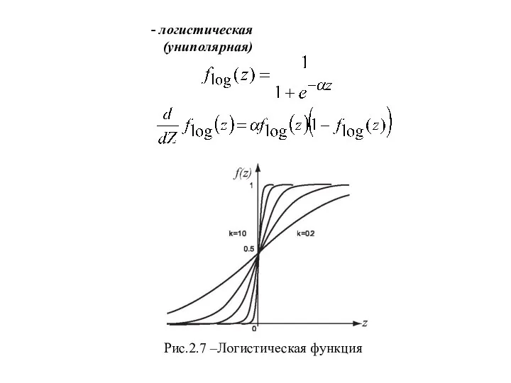 - логистическая (униполярная) Рис.2.7 –Логистическая функция