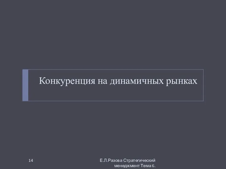 Конкуренция на динамичных рынках Е.Л.Разова Стратегический менеджмент Тема 6.