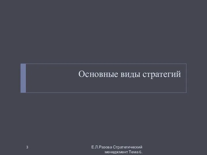 Основные виды стратегий Е.Л.Разова Стратегический менеджмент Тема 6.