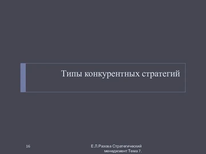 Типы конкурентных стратегий Е.Л.Разова Стратегический менеджмент Тема 7.