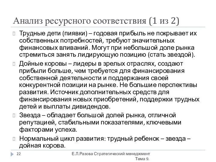 Анализ ресурсного соответствия (1 из 2) Трудные дети (пиявки) – годовая