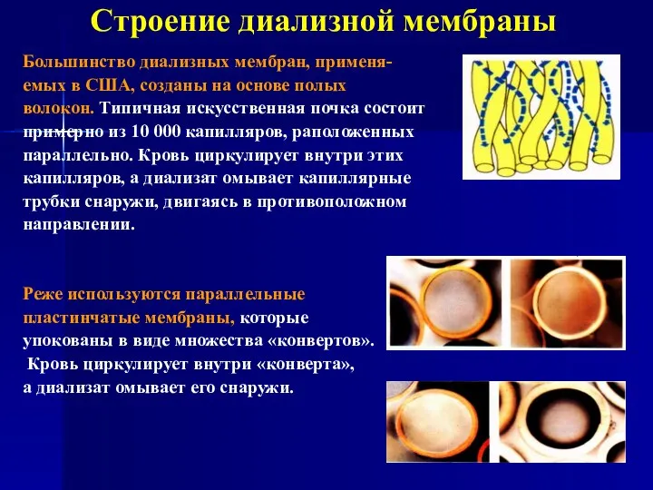 Строение диализной мембраны Большинство диализных мембран, применя- емых в США, созданы