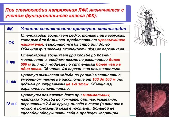 При стенокардии напряжения ЛФК назначается с учетом функционального класса (ФК):