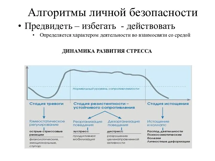 Алгоритмы личной безопасности Предвидеть – избегать - действовать Определяется характером деятельности