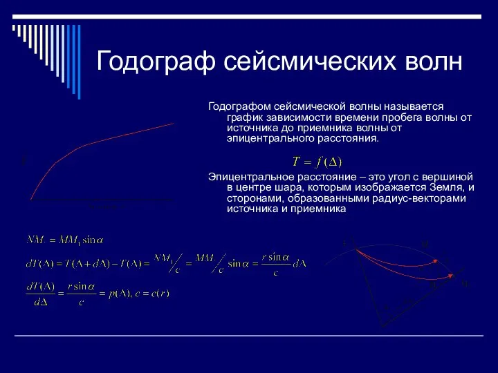 Годограф сейсмических волн Годографом сейсмической волны называется график зависимости времени пробега