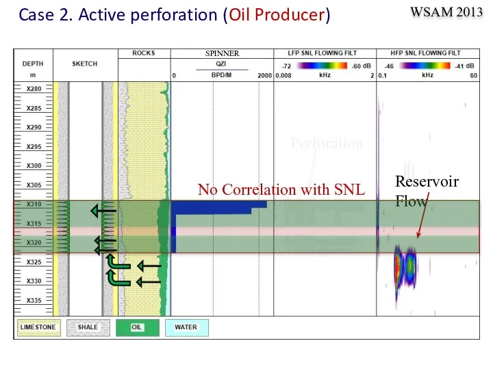 WSAM 2013 Case 2. Active perforation (Oil Producer) Perforation Reservoir Flow SPINNER No Correlation with SNL