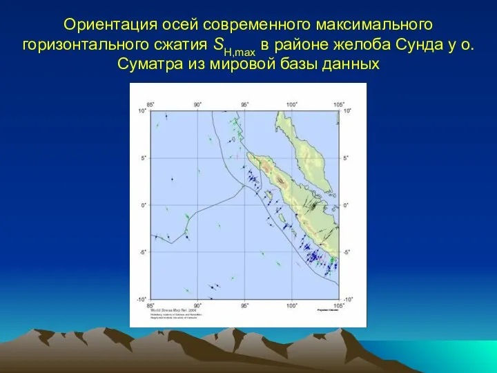 Ориентация осей современного максимального горизонтального сжатия SH,max в районе желоба Сунда