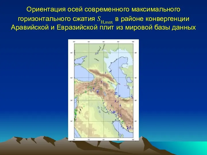 Ориентация осей современного максимального горизонтального сжатия SH,max в районе конвергенции Аравийской