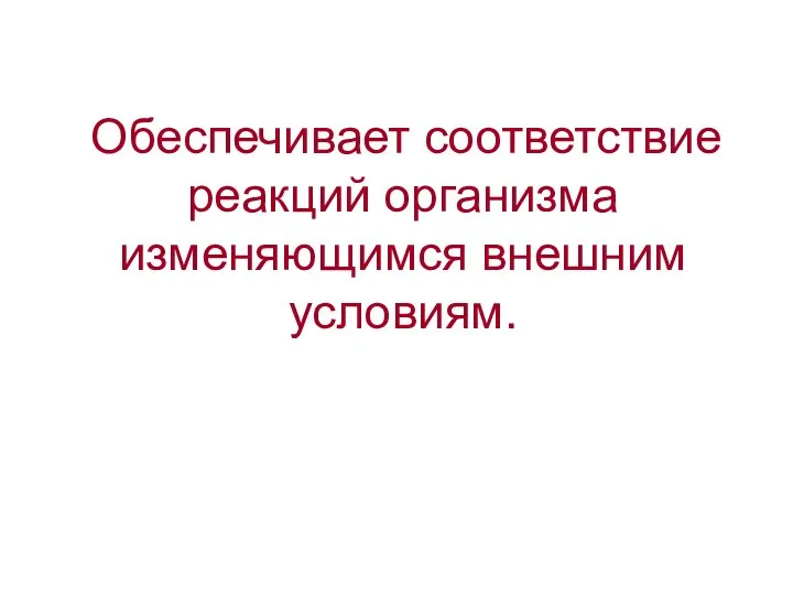 Обеспечивает соответствие реакций организма изменяющимся внешним условиям.