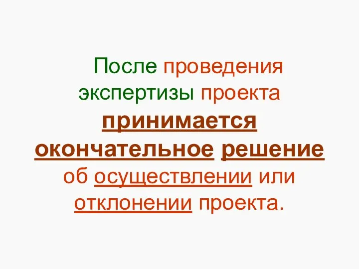 После проведения экспертизы проекта принимается окончательное решение об осуществлении или отклонении проекта.