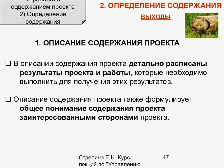 Стрелина Е.Н. Курс лекций по "Управлению проектами" Управление содержанием проекта 2)