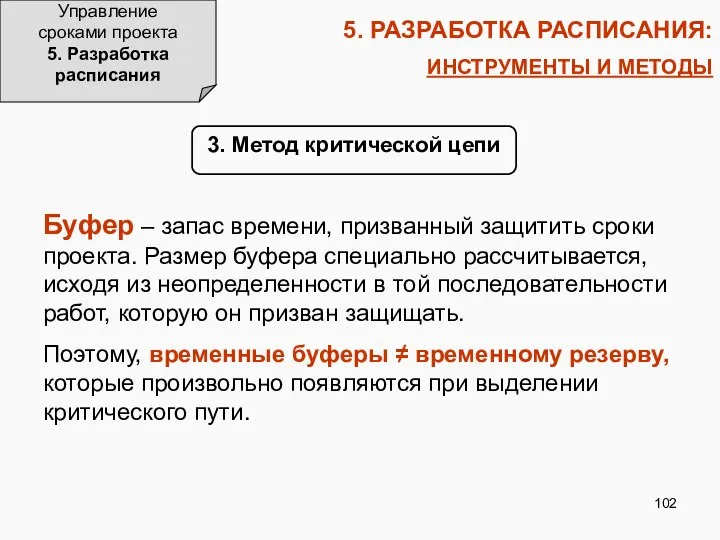 Управление сроками проекта 5. Разработка расписания 5. РАЗРАБОТКА РАСПИСАНИЯ: ИНСТРУМЕНТЫ И