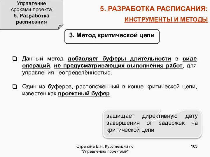 Стрелина Е.Н. Курс лекций по "Управлению проектами" 5. РАЗРАБОТКА РАСПИСАНИЯ: ИНСТРУМЕНТЫ