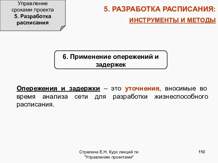 Стрелина Е.Н. Курс лекций по "Управлению проектами" 5. РАЗРАБОТКА РАСПИСАНИЯ: ИНСТРУМЕНТЫ