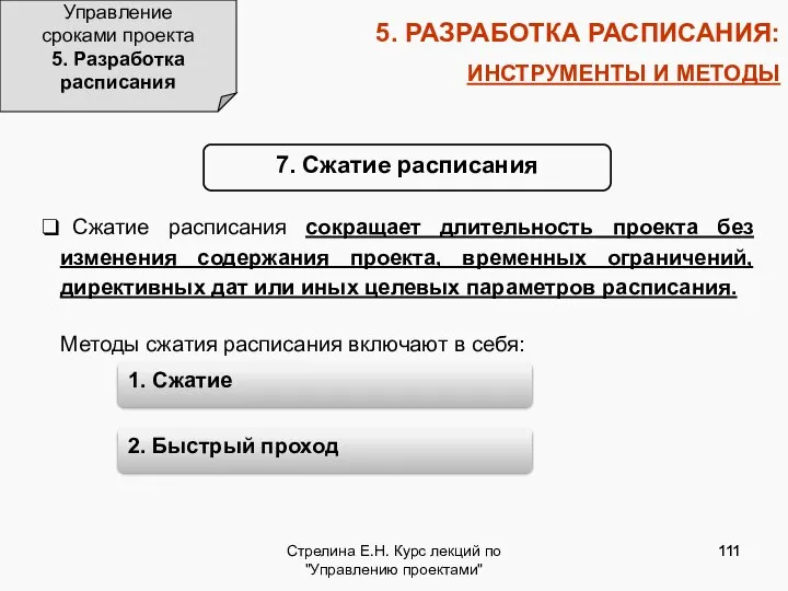 Стрелина Е.Н. Курс лекций по "Управлению проектами" 5. РАЗРАБОТКА РАСПИСАНИЯ: ИНСТРУМЕНТЫ