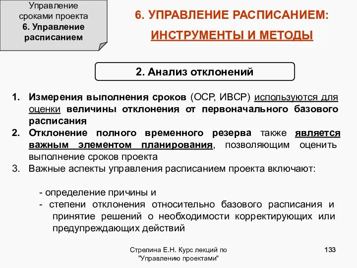 Стрелина Е.Н. Курс лекций по "Управлению проектами" 6. УПРАВЛЕНИЕ РАСПИСАНИЕМ: ИНСТРУМЕНТЫ