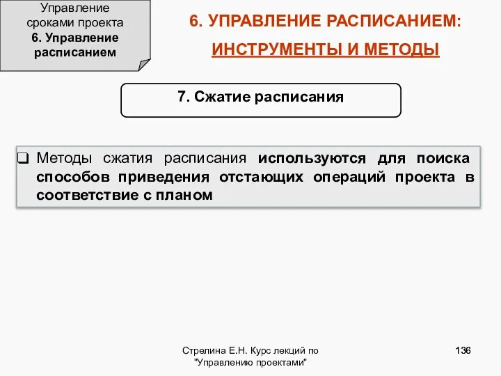 Стрелина Е.Н. Курс лекций по "Управлению проектами" 6. УПРАВЛЕНИЕ РАСПИСАНИЕМ: ИНСТРУМЕНТЫ