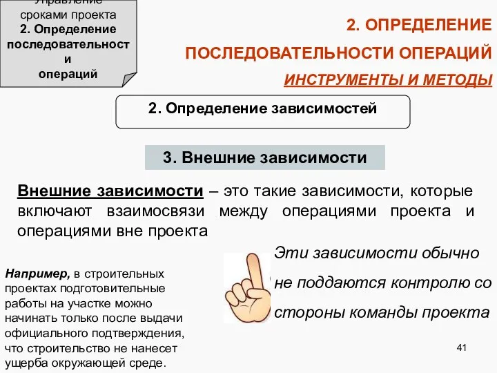 2. ОПРЕДЕЛЕНИЕ ПОСЛЕДОВАТЕЛЬНОСТИ ОПЕРАЦИЙ ИНСТРУМЕНТЫ И МЕТОДЫ Управление сроками проекта 2.