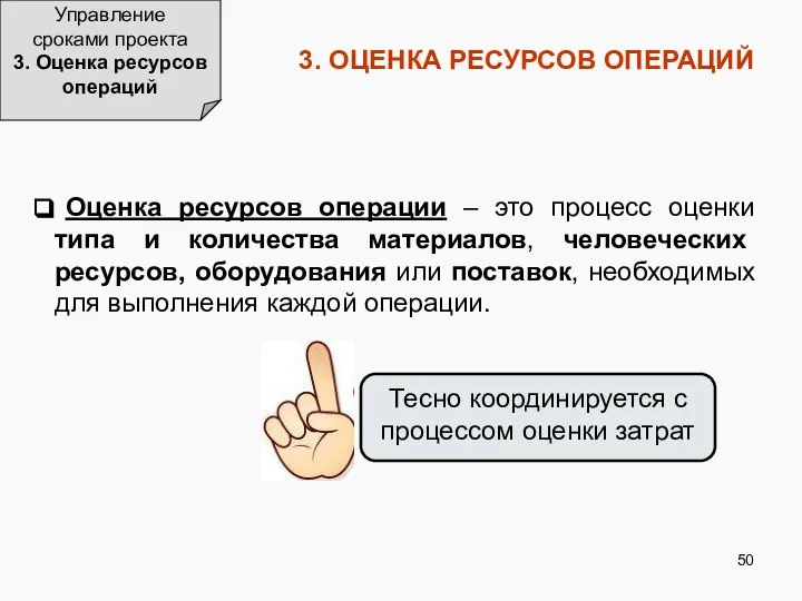 3. ОЦЕНКА РЕСУРСОВ ОПЕРАЦИЙ Управление сроками проекта 3. Оценка ресурсов операций