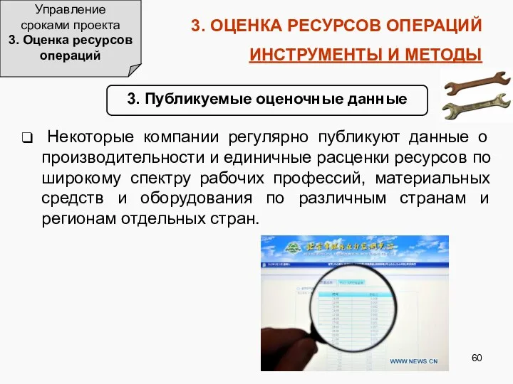 3. ОЦЕНКА РЕСУРСОВ ОПЕРАЦИЙ ИНСТРУМЕНТЫ И МЕТОДЫ Управление сроками проекта 3.