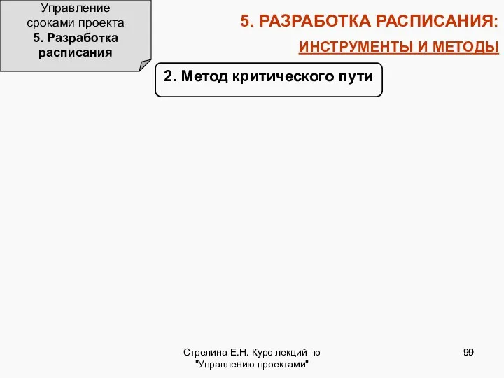 Стрелина Е.Н. Курс лекций по "Управлению проектами" 5. РАЗРАБОТКА РАСПИСАНИЯ: ИНСТРУМЕНТЫ