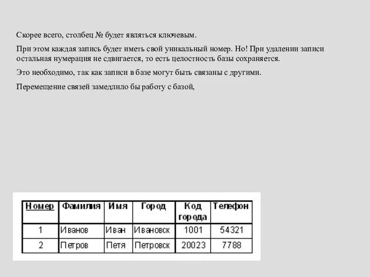 Скорее всего, столбец № будет являться ключевым. При этом каждая запись