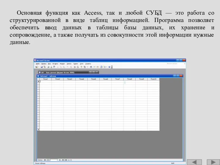 Основная функция как Access, так и любой СУБД — это работа