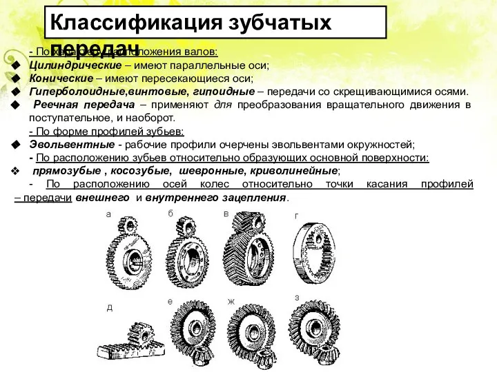 Классификация зубчатых передач - По характеру расположения валов: Цилиндрические – имеют