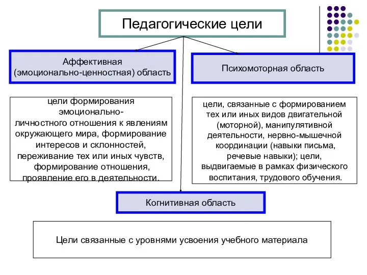 Педагогические цели Аффективная (эмоционально-ценностная) область Психомоторная область Когнитивная область цели формирования