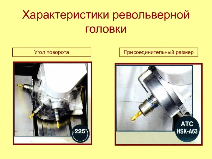 Характеристики револьверной головки Угол поворота Присоединительный размер