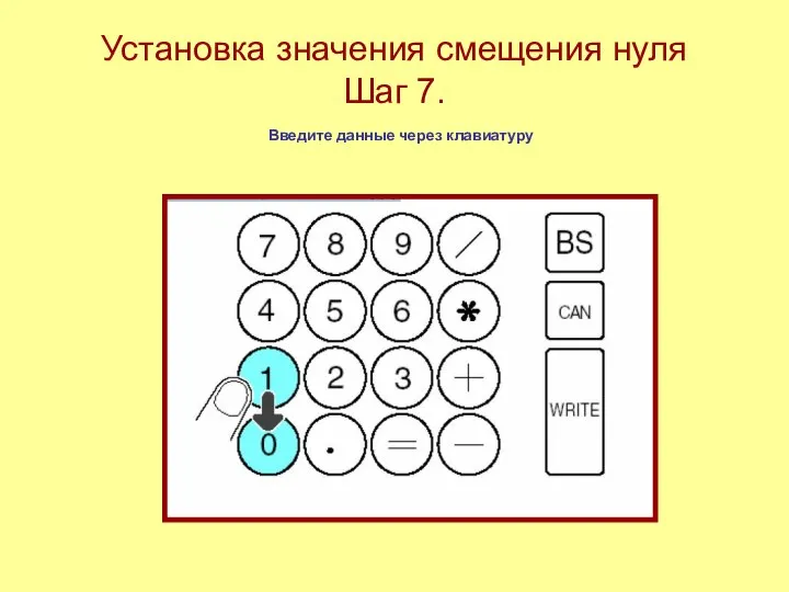 Установка значения смещения нуля Шаг 7. Введите данные через клавиатуру