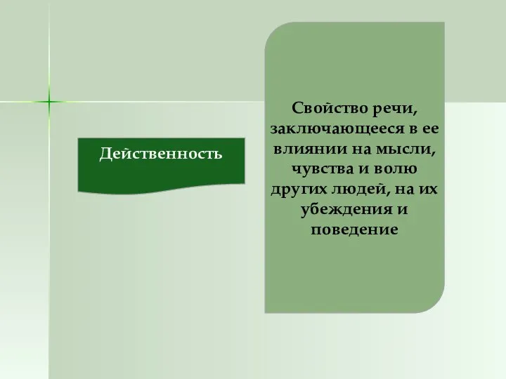 Действенность Свойство речи, заключающееся в ее влиянии на мысли, чувства и