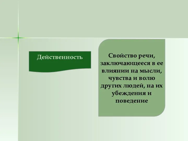 Действенность Свойство речи, заключающееся в ее влиянии на мысли, чувства и