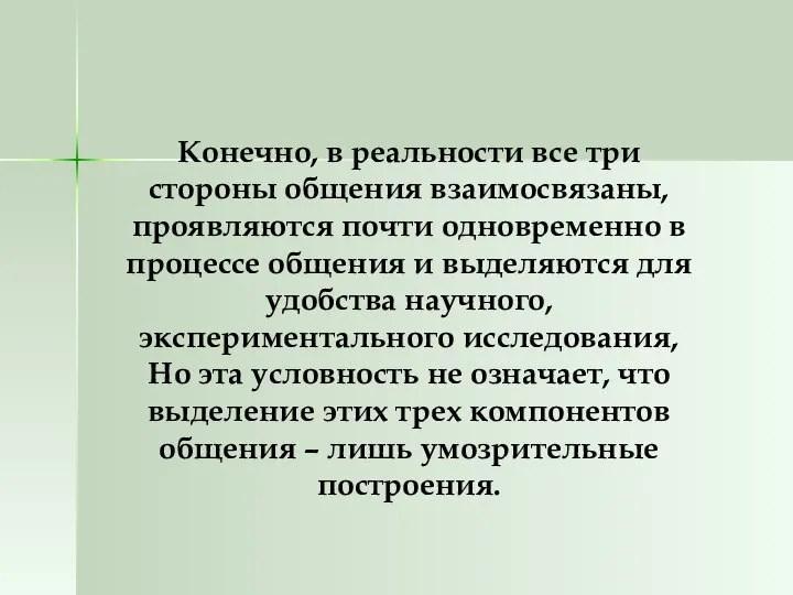 Конечно, в реальности все три стороны общения взаимосвязаны, проявляются почти одновременно