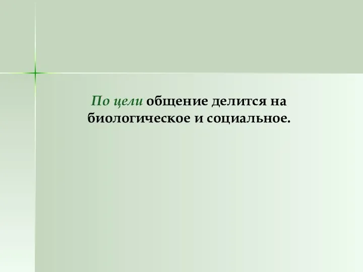 По цели общение делится на биологическое и социальное.