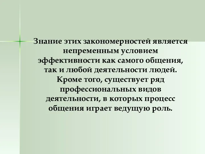 Знание этих закономерностей является непременным условием эффективности как самого общения, так