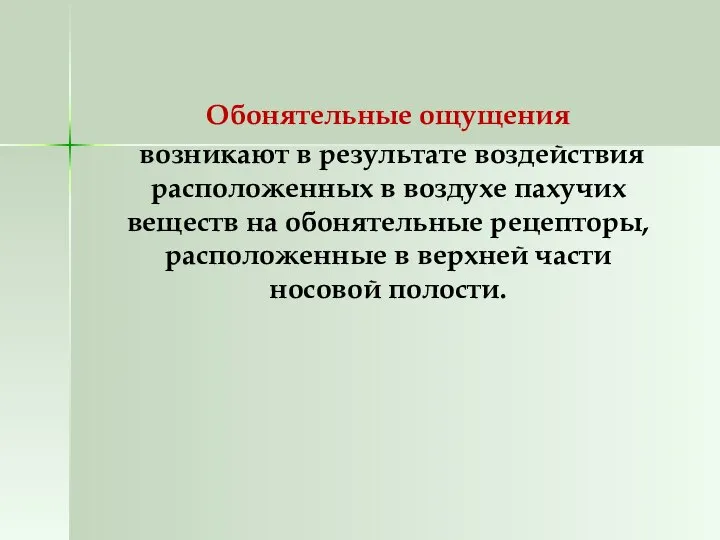 Обонятельные ощущения возникают в результате воздействия расположенных в воздухе пахучих веществ