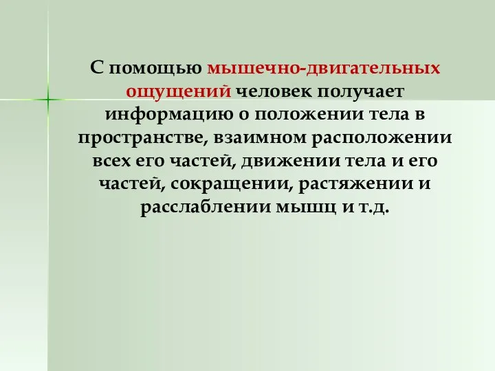 С помощью мышечно-двигательных ощущений человек получает информацию о положении тела в