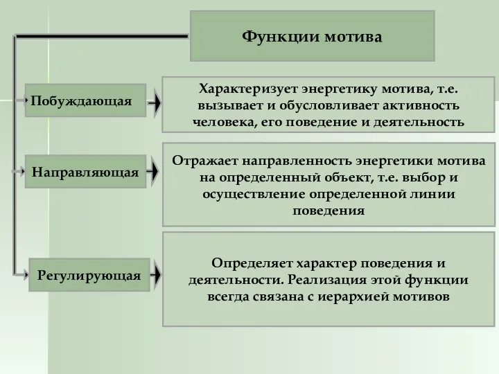 Функции мотива Характеризует энергетику мотива, т.е. вызывает и обусловливает активность человека,