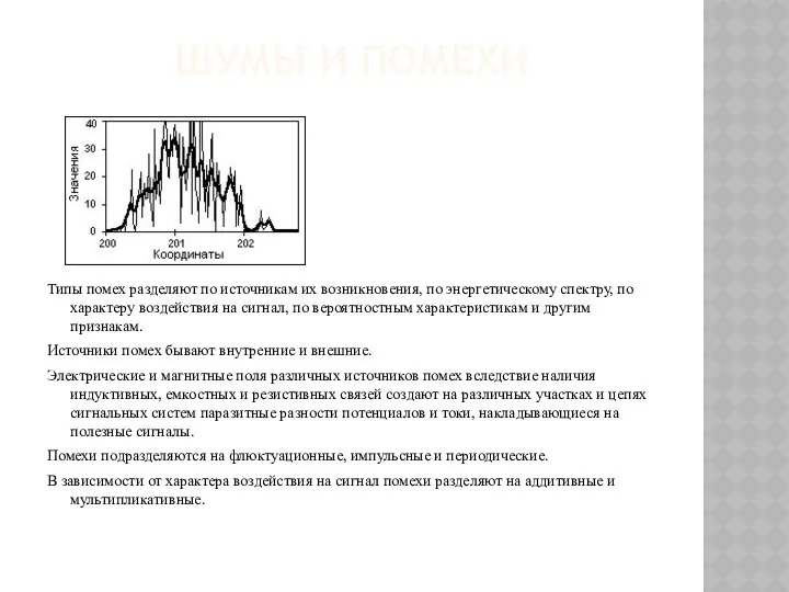 ШУМЫ И ПОМЕХИ Типы помех разделяют по источникам их возникновения, по