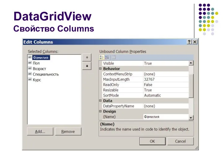 DataGridView Свойство Columns