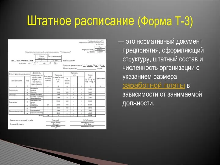 — это нормативный документ предприятия, оформляющий структуру, штатный состав и численность